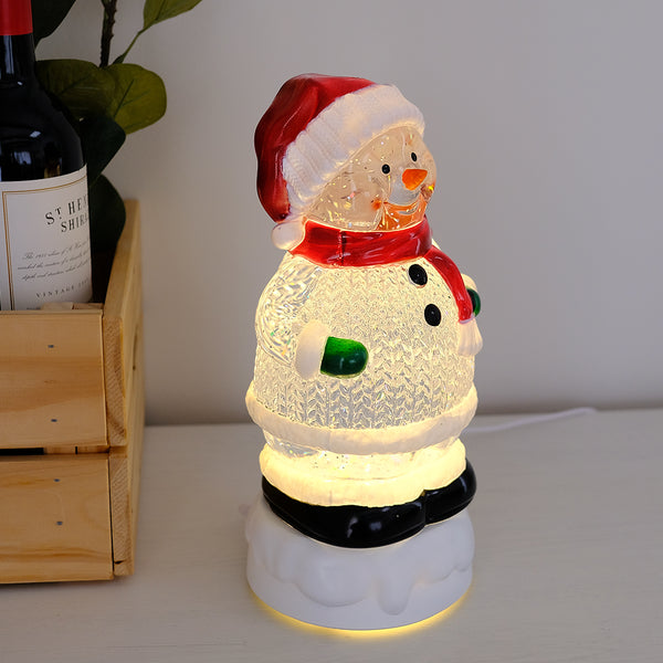 Acrylic Snowman Swirling Water Lamp Christmas Lantern with Music and LED Lights
